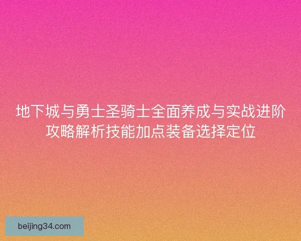 地下城与勇士圣骑士全面养成与实战进阶攻略解析技能加点装备选择定位